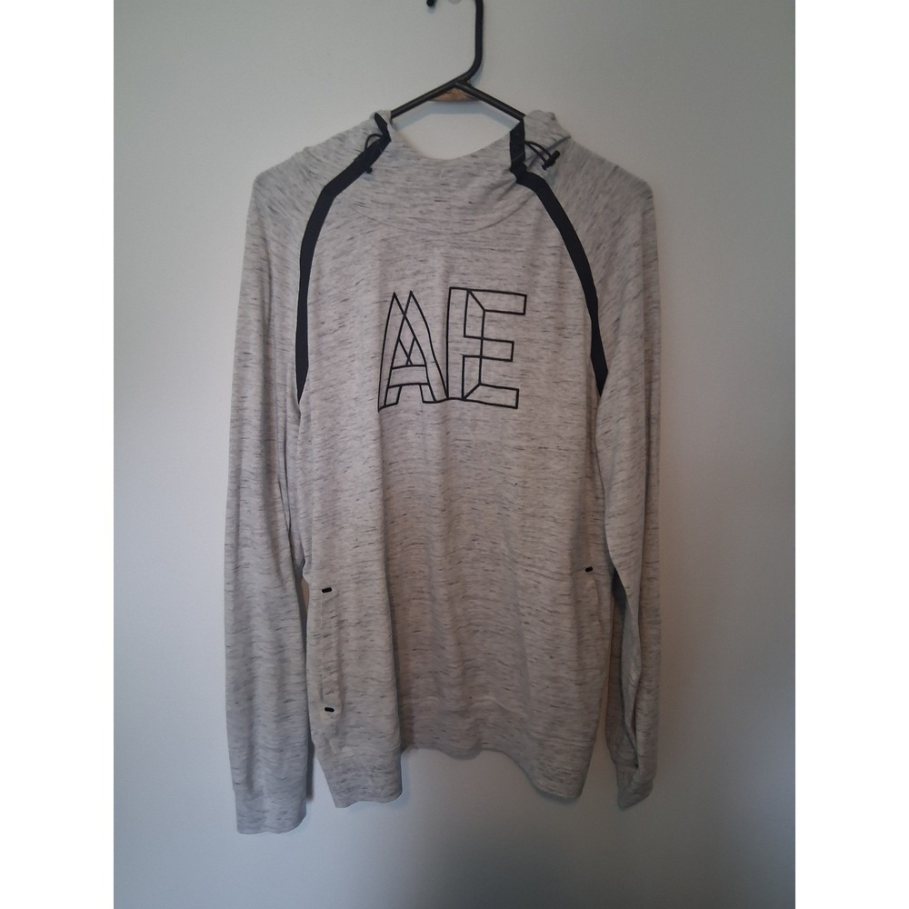 Athleisure American Eagle FLEX Hoodie Mens Large Gray Space Dye Lightweight AE